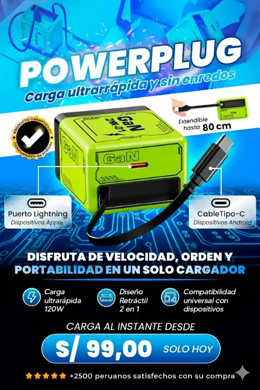 Cargador Retráctil 2 En 1 De 120 W
