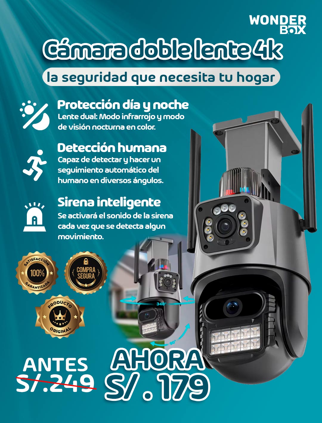 1 CÁMARA DOBLE LENTE CON SIRENA