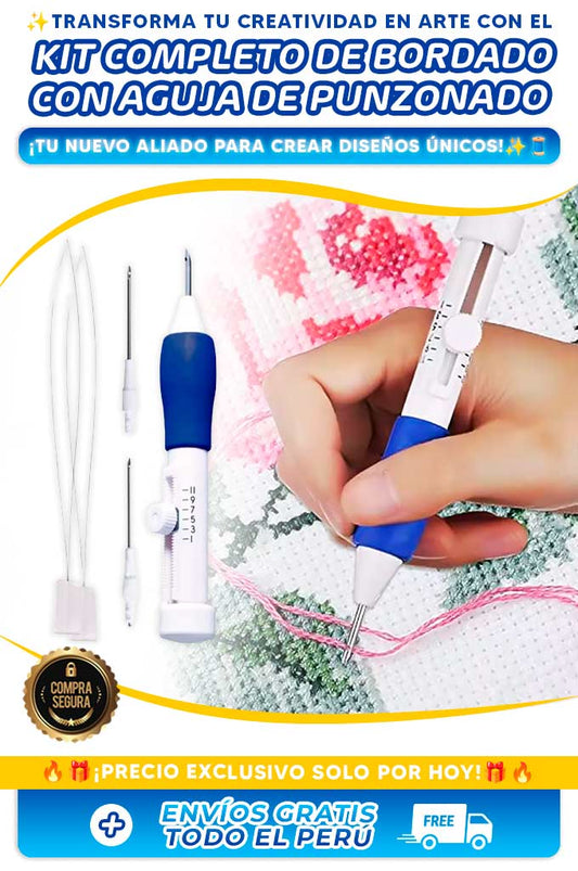 KIT COMPLETO DE BORDADO CON AGUJA DE PUNZONADO