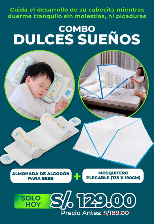 Almohada de algodón para bebé + mosquitero plegable