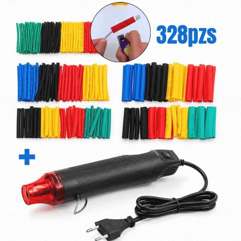 KIT 328 PIEZAS DE TUBOS TERMORRETRÁCTILES + PISTOLA DE AIRE CALIENTE