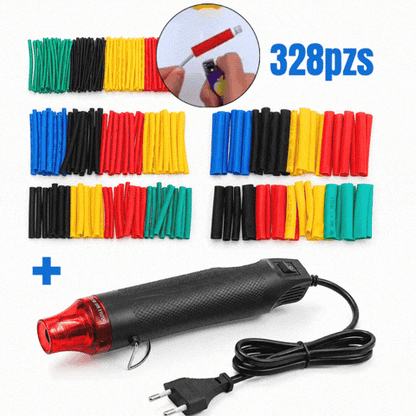 KIT 328 PIEZAS DE TUBOS TERMORRETRÁCTILES + PISTOLA DE AIRE CALIENTE