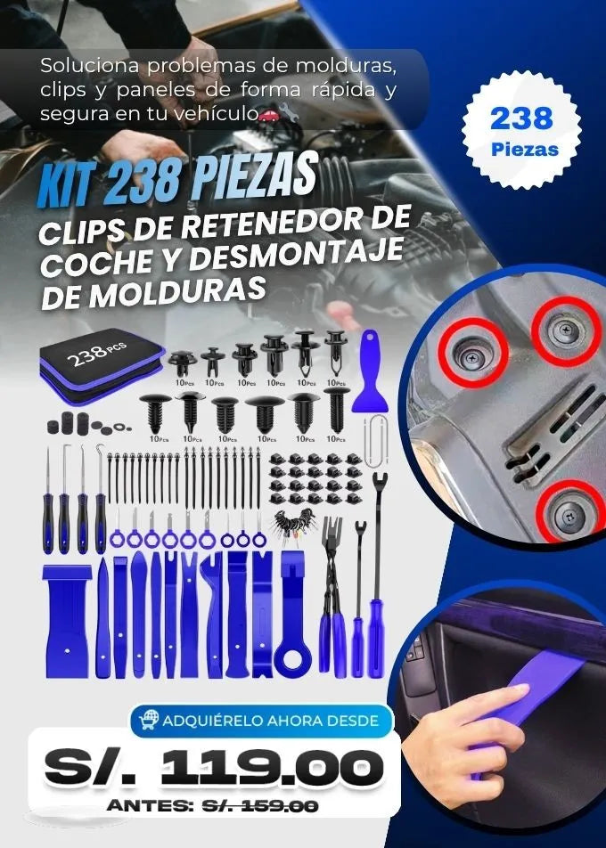 Kit de 238 piezas de clips de retenedor de coche y desmontaje de molduras