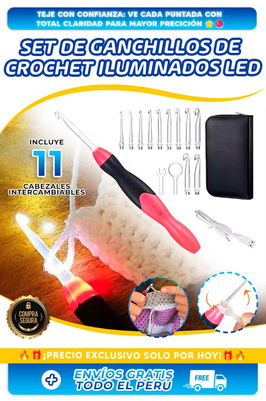 Set de ganchillos de crochet iluminados LED