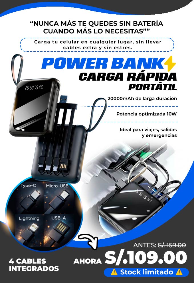 Batería externa portátil de 20000 mAh